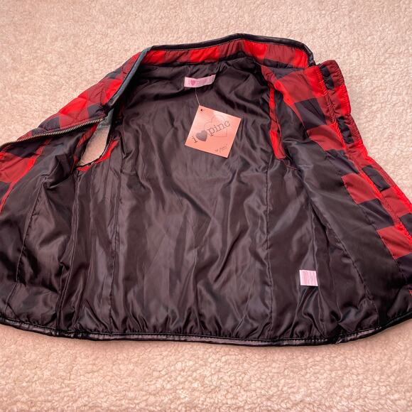 Pinc Premium Red and Black Plaid Puffer Vest Small - Picture 6 of 9